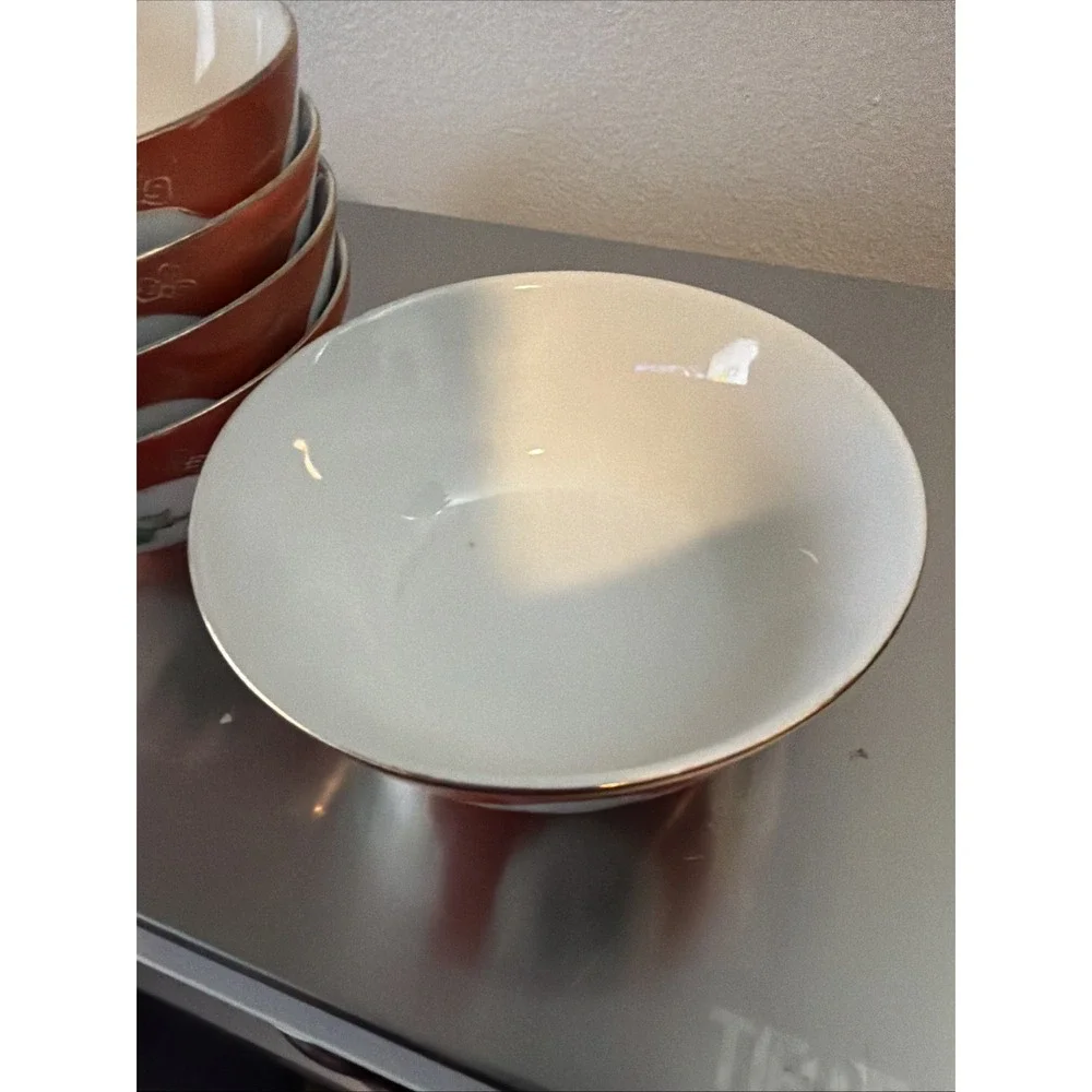 China‎ Famille Coral Red Glazed Porcelain Painted Flower Rice Bowls Set Of 5